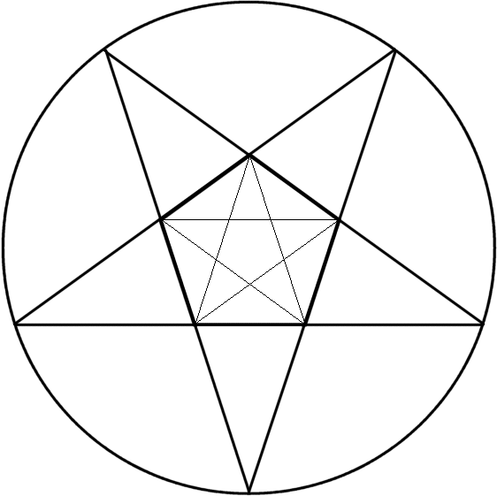 Golden section as pentagram and pentagon. Picture is selfdrawn line by line.